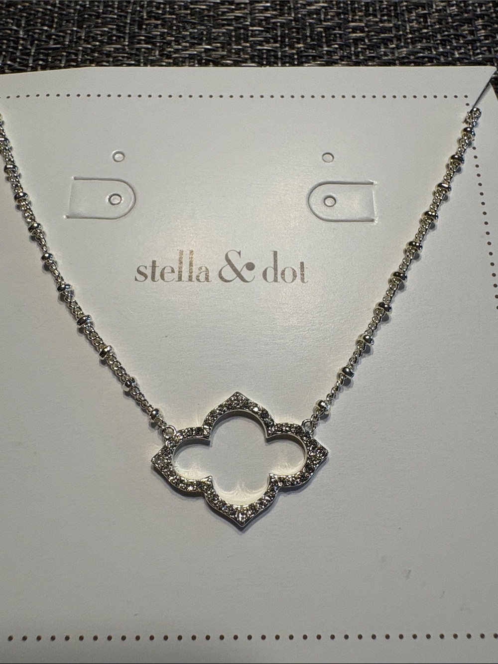 Stella & Dot Silver Pave Quatrefoil Pendant Necklace